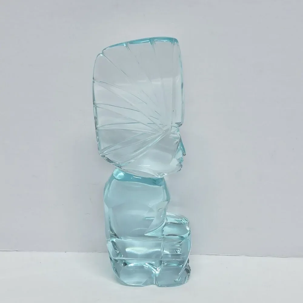 Vintage Aqua Turquoise Blue Green Art Glass Incan Mayan Warrior Tiki Figurine 7